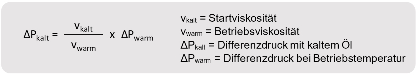 Startviskosität, Betriebsviskosität, Differenzdruck, Öl, Betriebstemperatur