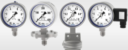 Eine Auswahl an verschiedenen Edelstahl-Manometern von WIKA.