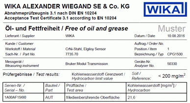 Example certificate for CPG1500