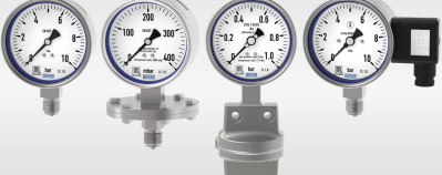 A selection of various stainless steel pressure gauges from WIKA.
