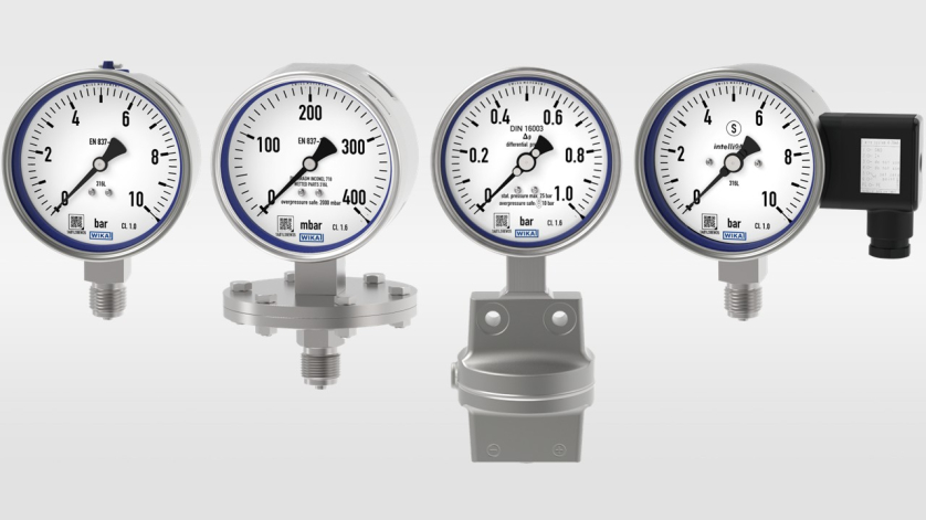 A selection of various stainless steel pressure gauges from WIKA.