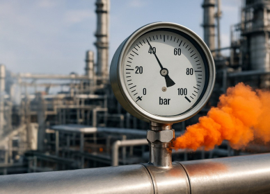 Process medium escaping due to leakage at the pressure gauge