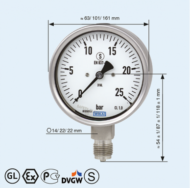 Manómetro de seguridad con marca S 