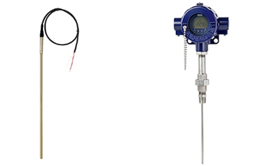 Left: Model TR40 resistance thermometer with connection cable (wide range of applications) Right: Model TR12-B resistance thermometer for the process industry (petrochemical industry, oil and gas industry)