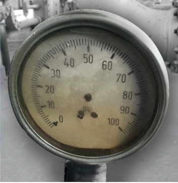 Corrosion on a pressure gauge